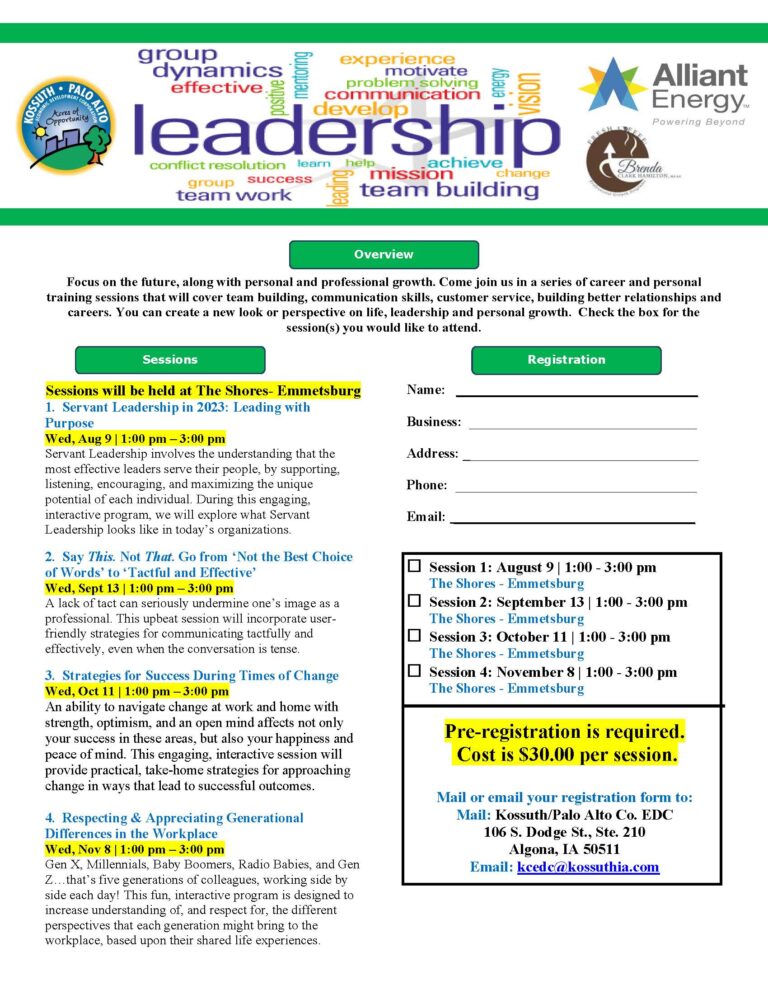 2023 Leadership Registration Kossuth County Economic Development